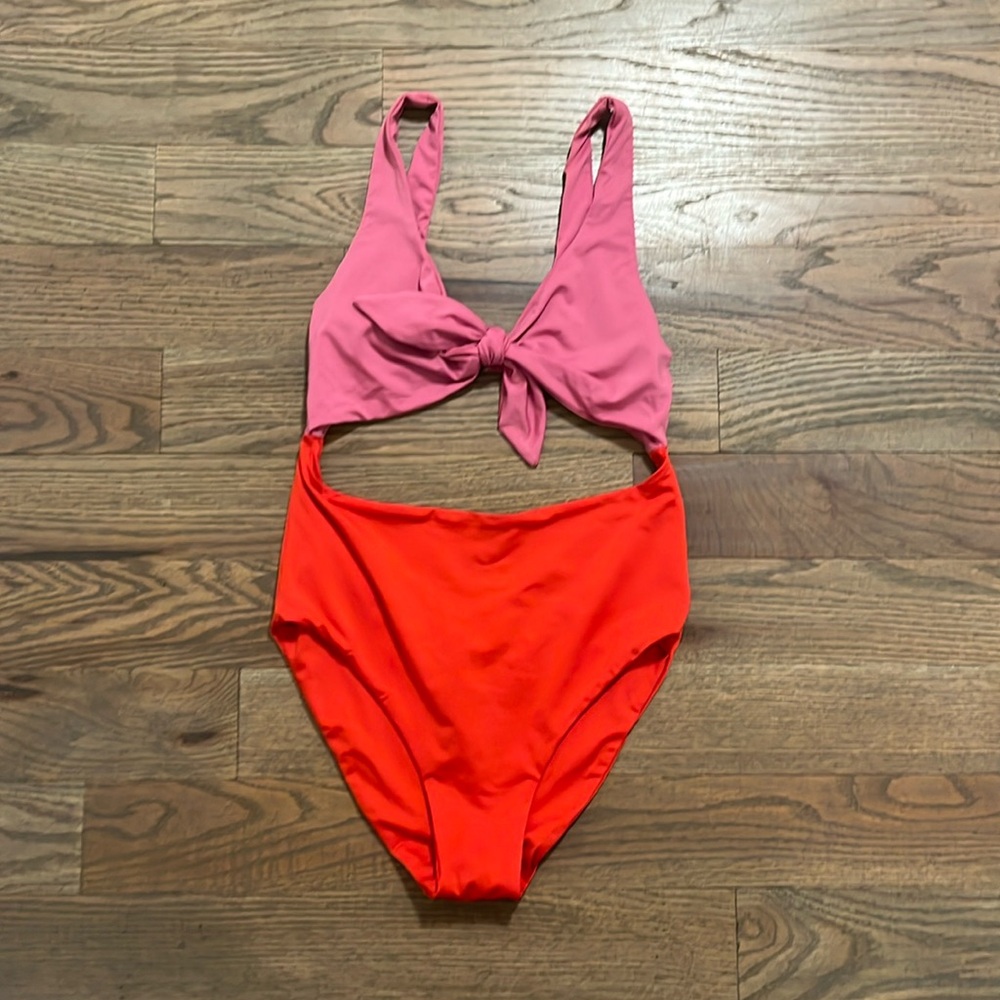 Zara Two-Tone Pink and Red One-Piece Swimsuit
